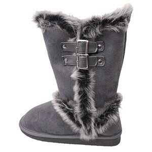 Top Moda Women's Faux Suede Mid-Calf Flat Bottom Faux Fur Trim Cozy Winter Boots